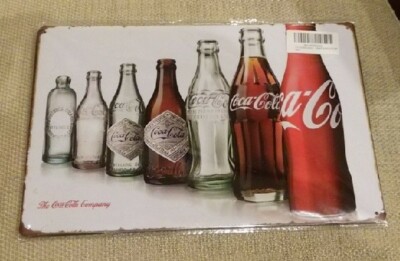Coke Bottle Evolution 11.75" x 8" Tin Metal Sign Nostalgic Retro Coca-Cola