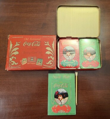 Vintage Coca-Cola Playing Cards w/ Score Pad, Pencil , Tin & Original Box