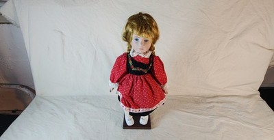 I Love Tupperware 18" Porcelain Doll Blonde Braids Red Black German Style Dress