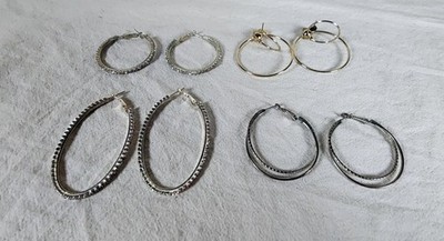 Lot of 4 Pairs Hoop Earrings Earrings Fashion Costume Jewelry