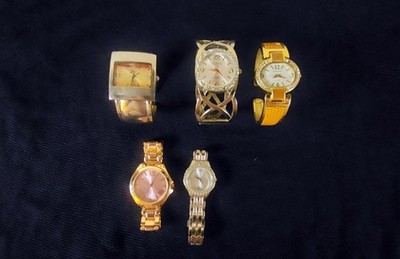 Lot of 5 Women's Fashion Watches Gruen Bay Studio Cuff Bracelet Need Batteries
